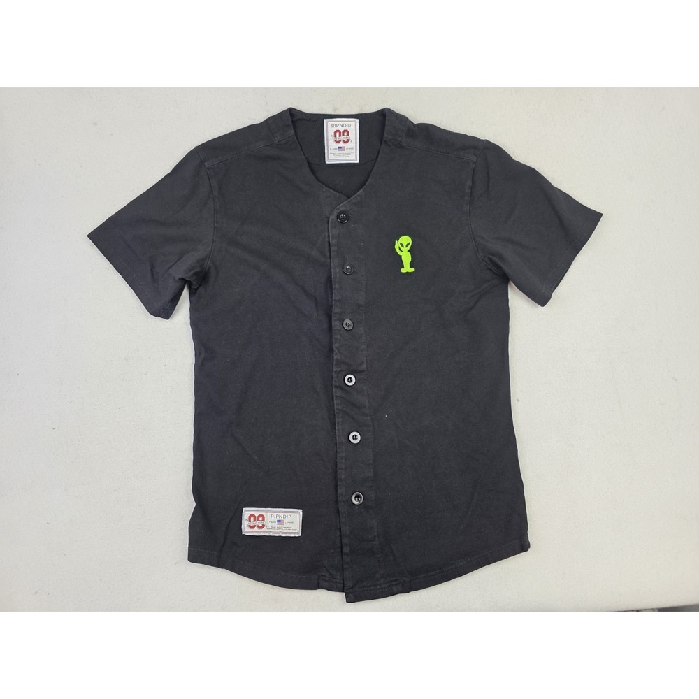 RIPNDIP Baseball Jersey Mens Large Lord Nermal Cat Alien Embroidered Black